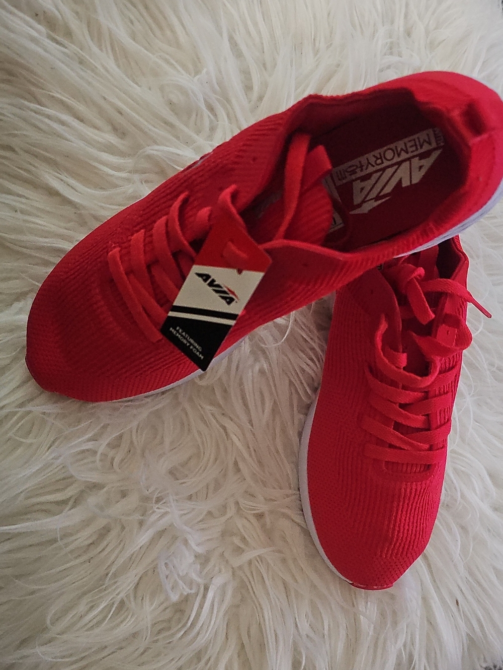 Avia Women's Bright Red Knit Memory Foam Sneakers